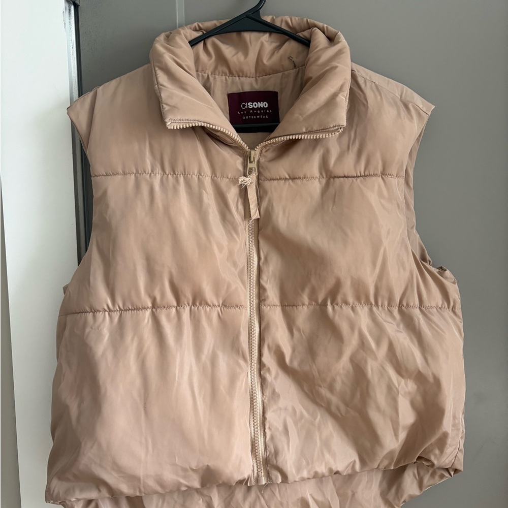 Tan Cropped Puffer Vest